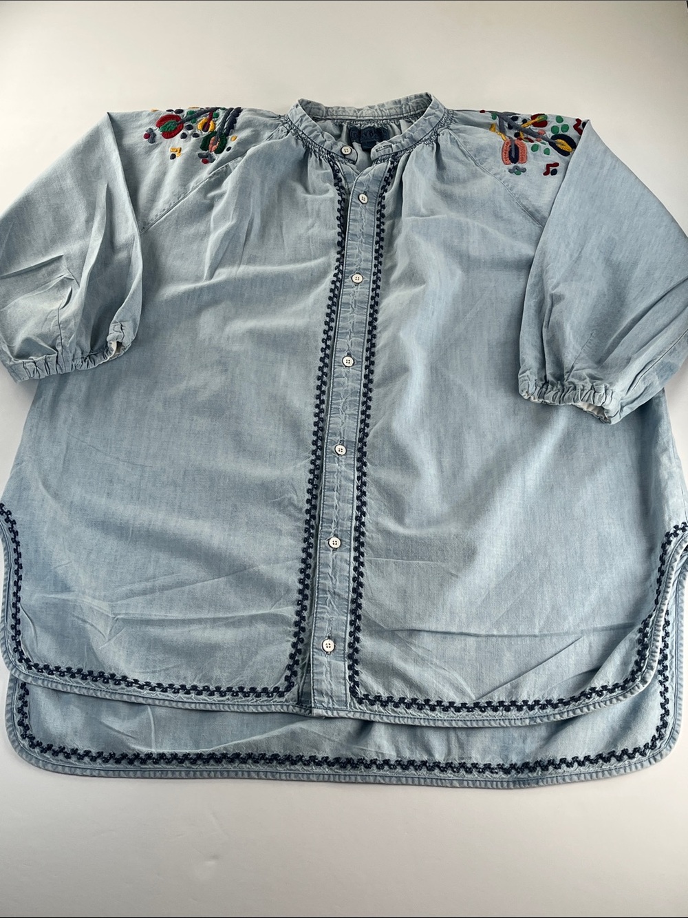 Lucky Brand Light Wash Embroidered Denim Tunic Shirt Sz M